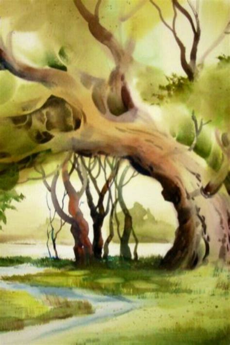 Iphone Wallpaper Watercolors Tjn Watercolor Tree Landscape