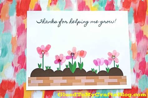 Thumbprint Thanks For Helping Me Grow Kid Craft Printable Glued To