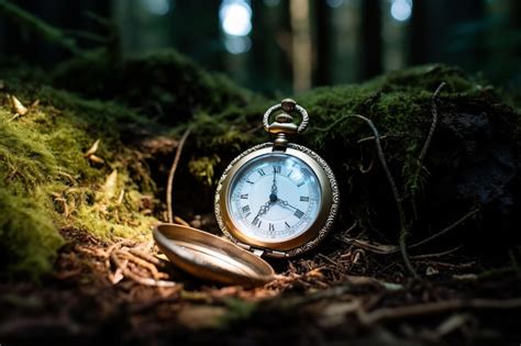 Un Viejo Reloj De Bolsillo Tirado En El Suelo En El Bosque Foto Premium