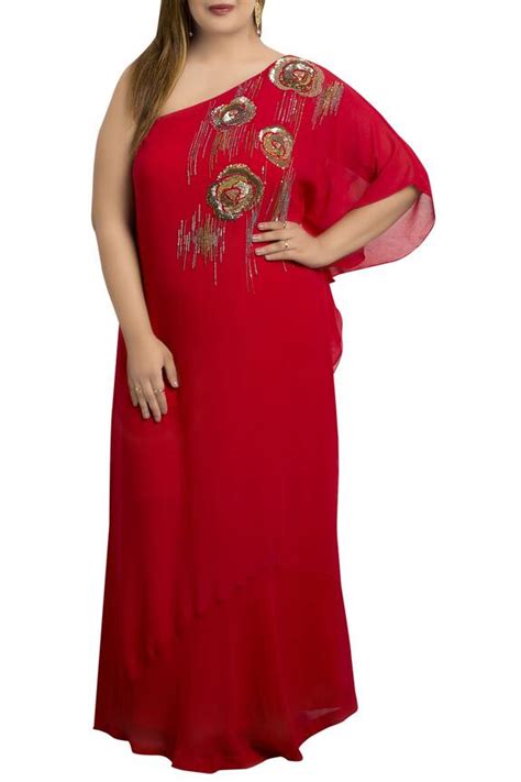 Buy Half Full Curve One Shoulder Kaftan Dress With Hand Embroidered