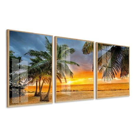 Quadro Decorativo Paisagem Pôr Do Sol Coqueiro Vidro Faz a Boa