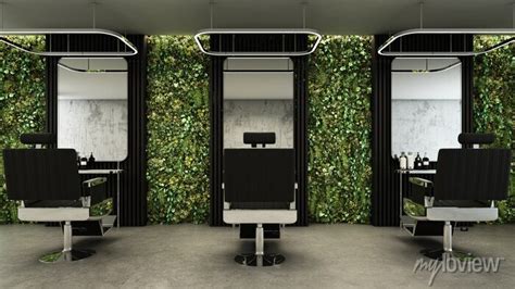 Barber Shop Modern And Loft Designblack Metal Slatgreen Wallconcrete Wall Mural • Murals White