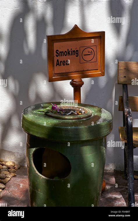 Smoking Area And Bins For Cigarette Disposal Stock Photo Alamy