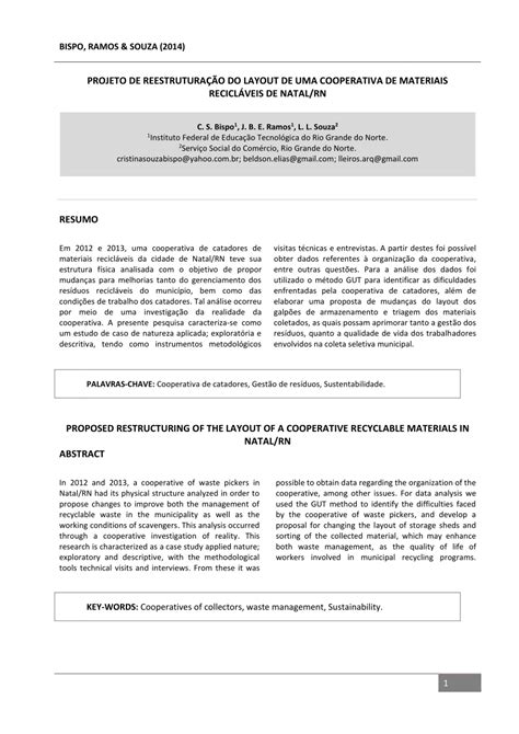 PDF PROJETO DE REESTRUTURAÇÃO DO LAYOUT DE UMA COOPERATIVA DE