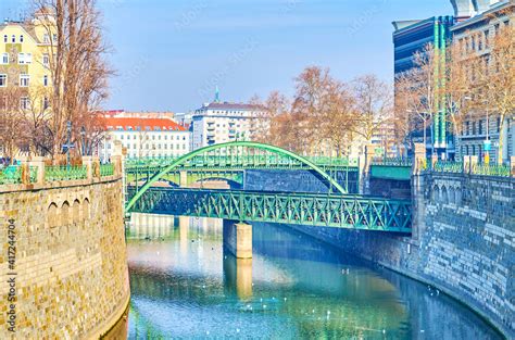 The Group Of Metal Bridges Over The Wien River Vienna Austria Stock