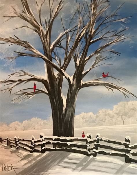 Linda Winter Tree Christmas Paintings On Canvas Tree Painting