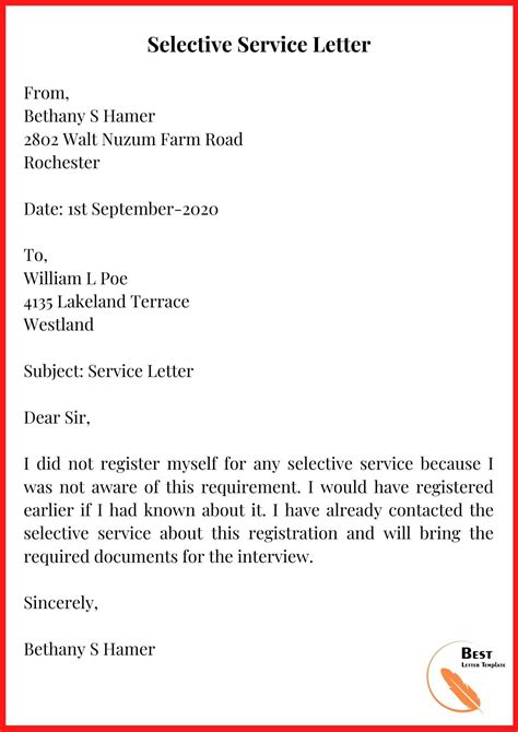 service letter template format sample  examples