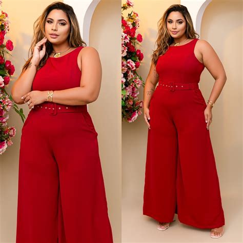 Macac O Pantalona Plus Size Longo Elegante Cinto Festa Madrinha