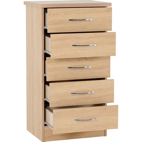 Seconique Nevada 5 Drawer Sonoma Oak Effect Narrow Chest Wilko