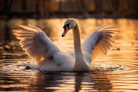 Premium AI Image A Swan With Its Wings Spread Out On A Lake