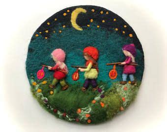 Lantern Walk Picture Tapestry Wet Felted Needle Felted Waldorf Wall