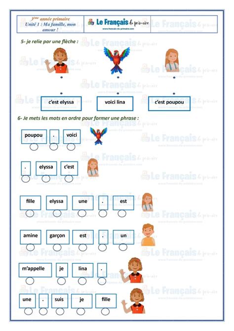 Remédiation Unité 1 Ma famille mon amour 3ème année Le français