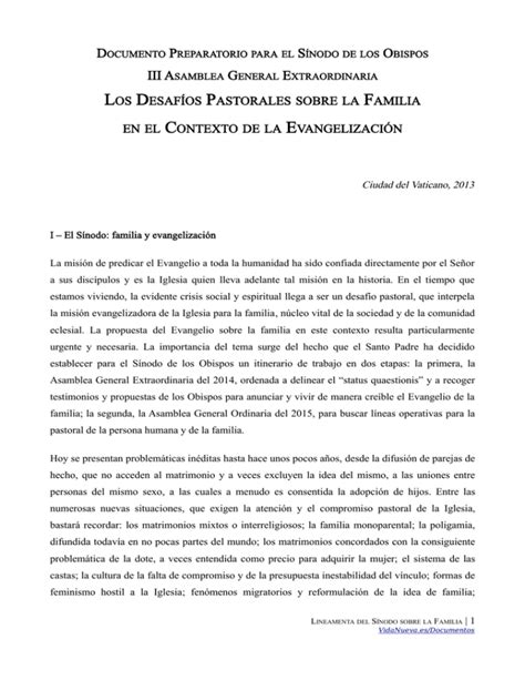 Lineamenta Documento Preparatorio Sinodo Sobre La