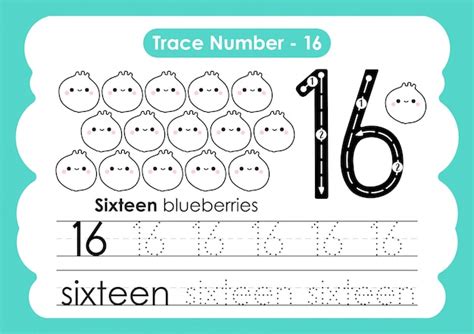 Premium Vector Trace Number Sixteen For Kindergarten And Preshool Kids