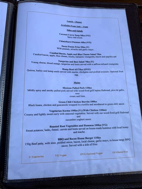 Menu at Fig Hvar restaurant, Hvar