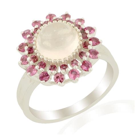 Rose Quartz Ring With Pink Tourmaline In Sterling Silver