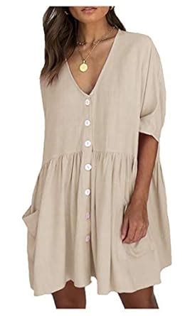 Wander Agio Beach For Women Sleeve Coverups Bikini Cover Up Shirt Button Pocket Down Dark Beige