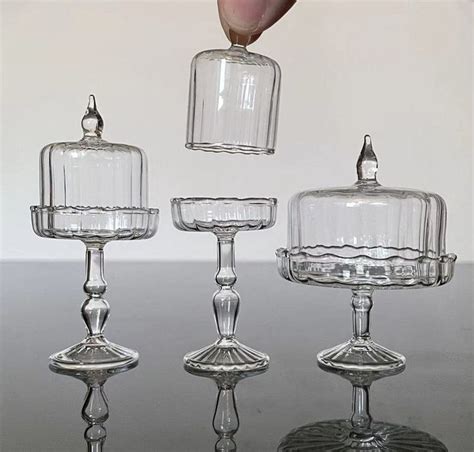 Miniature Real Glass Domed Cake Stand Dollhouse Glass Etsy Uk Glass