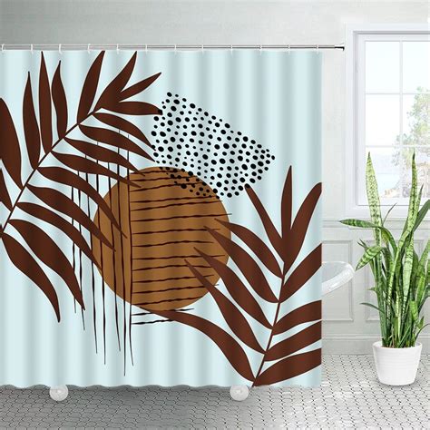 Abstract Boho Brown Leaves Shower Curtain Modern Aesthetic Mid Century