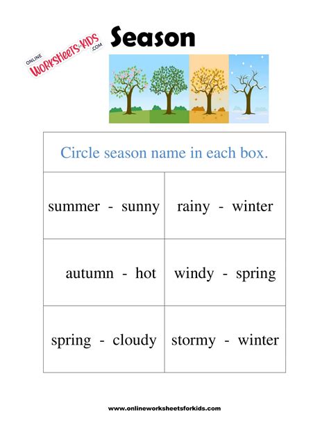 Free Season Worksheet and Printable Sheets for Kids