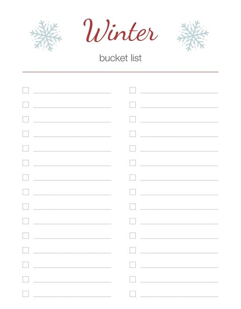 Printable Simple Winter Bucket List – Free download and print for you.