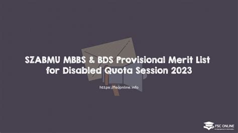 SZABMU MBBS BDS Provisional Merit List For Disabled Quota Session 2023