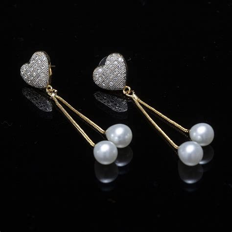 Panash Gold Plated Cz Pearls Heart Shaped Drop Earrings Buy Panash