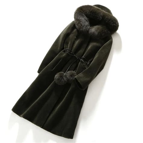 Sheep Sheared Fur Fox Fur Collar Real Fur Coat Lambswool Women Coat