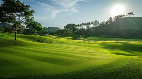 Large Beautiful Green Golf Course With Hills Stock Image Image Of