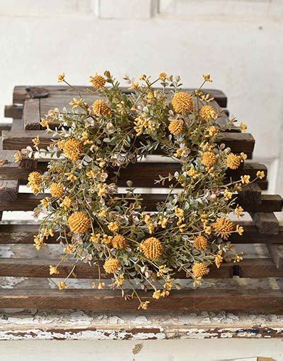 Mustard Gold Wreath With Astilbe And Greenery Fall Decor Inspiration