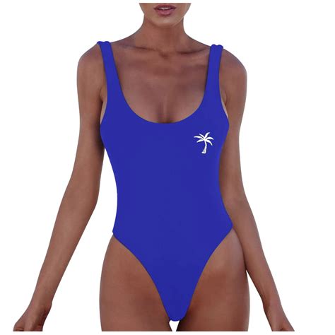 Bikini Swimsuit High Cut Monokini With Backless Design Beachwear For Summer Vacation Blue Plus