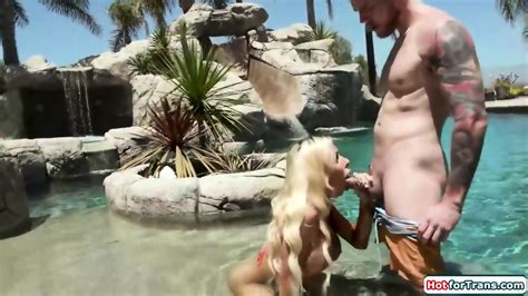 Busty Shemale Brittney Kade Sucked In Pool And Outdoor Anal
