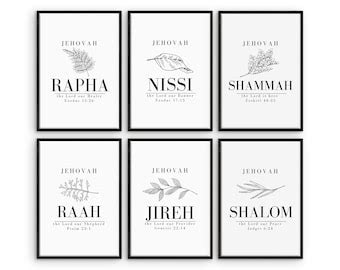 Hebrew Names Of God Set Of Wall Art Prints Bible Verse Etsy