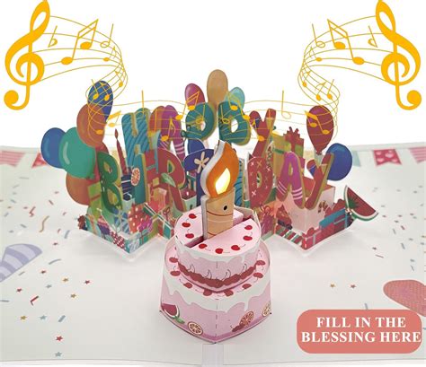 Amazon.com : YIXIN - Personalized 3D Pop-Up Birthday Card with LED Lights and Music, Includes ...