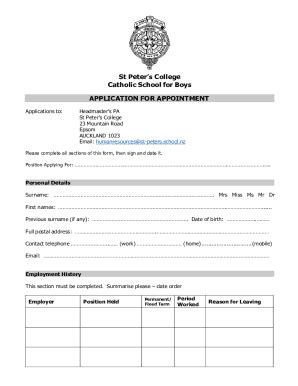 Fillable Online SPC Application Form Pdf St Peters College Fax Email