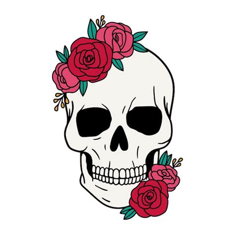 Calavera con flores con rosas retrato de calavera humana con corona de ...