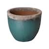 Emissary 23 In L X 20 In H Reef Teal Ceramic Round Planter With