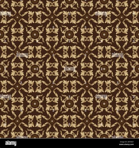 Modern Art Work Flower Motifs On Kawung Batik Design With Simple Golden Brown Color Design Stock