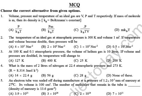 Neet Ug Physics Kinetic Theory Of Gases Mcqs Multiple Choice Questions