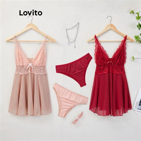 Lovito Lingerie Sexy De Renda Cintura Alta Decote V Profundo L X