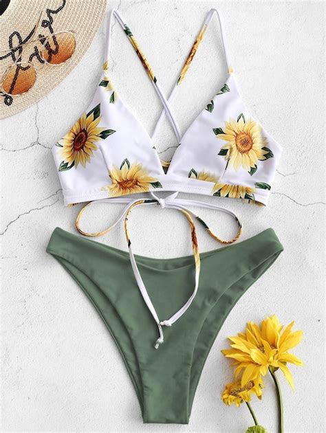 Sunflower Printed Bikini Set Sexy Swimwear Women Mujer Push Up Etsy