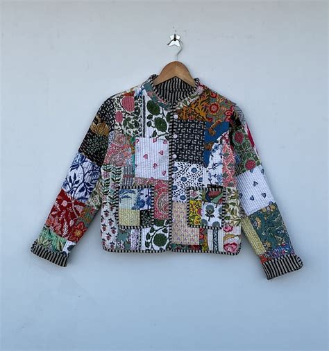 Patchwork Quilted Jacket Cotton Floral Bohemian Style Fall Winter