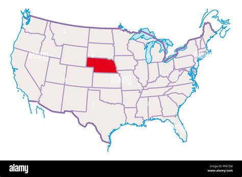 Map of USA, Nebraska highlighted in red Stock Photo - Alamy