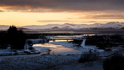 Sunset in Iceland in the Winter Stock Image - Image of lakes, snow ...