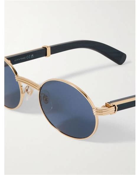 Cartier Première Round Frame Gold Tone And Wood Sunglasses In Blue For Men Lyst Uk