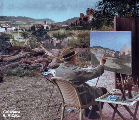 Winston Churchill painting a landscape of the French town Lourmarin ...