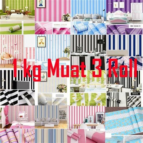 Jual BAYAR DI TEMPAT COD Wallpaper Dinding Motif Salur Hijau 1 KG