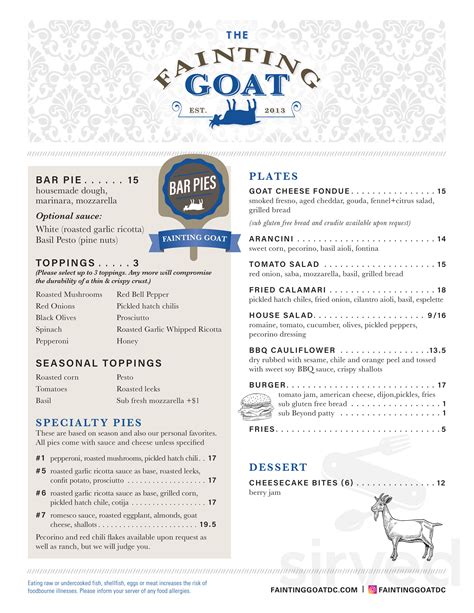 The Fainting Goat Menu In 1330 U St Nw Washington Dc 20009