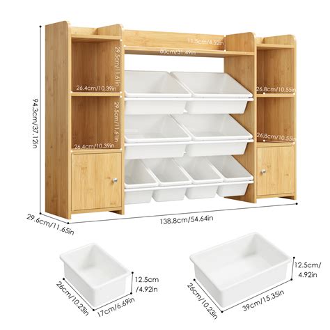 Homfa Kids Toy Organization Cubby Bookcase With 9 Bin 2 Door Storage