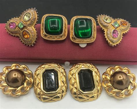 Vintage High End Couture Earrings Lot Of 4 Designer Signed Earrings